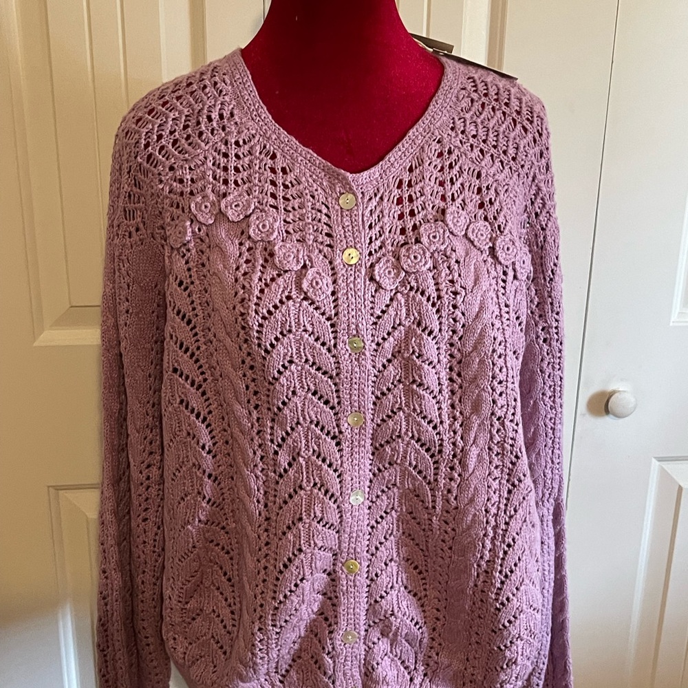 Sundance Lavender Knit and Crochet Cardigan NWT